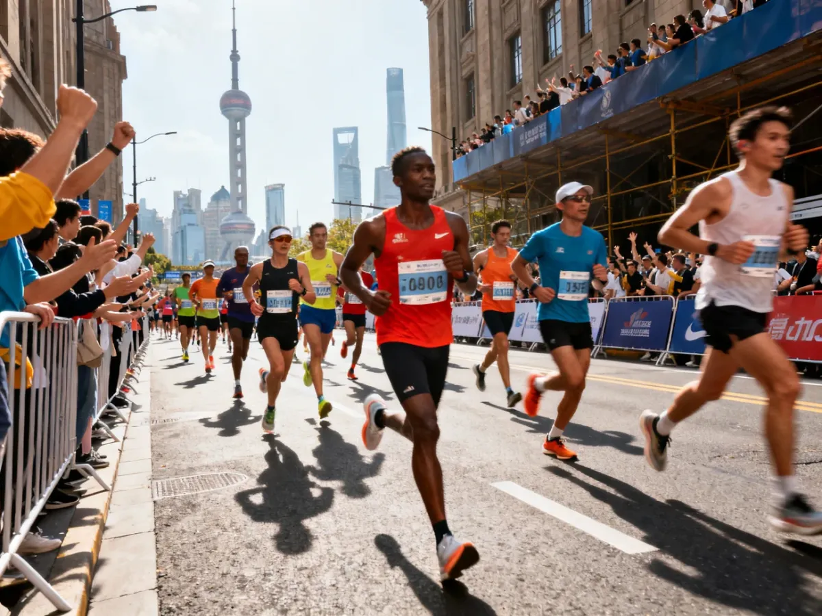 Zawodowi i amatorscy biegacze podczas miejskiego maratonu