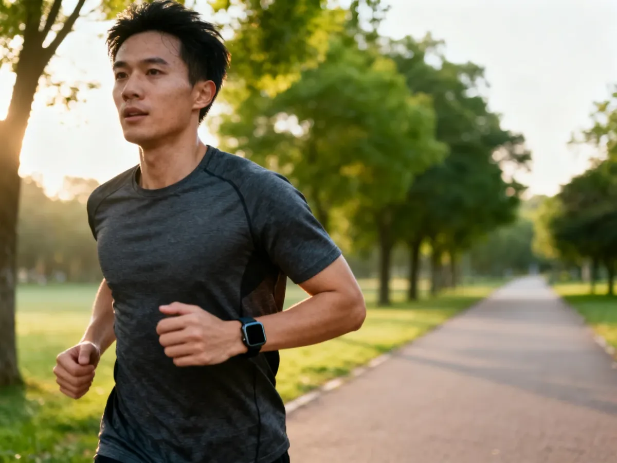 Biegacz podczas spokojnego treningu przygotowującego do półmaratonu